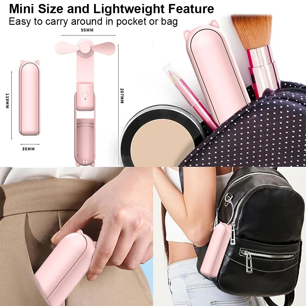 Portable Folding Mini Handheld Fan with Power Bank