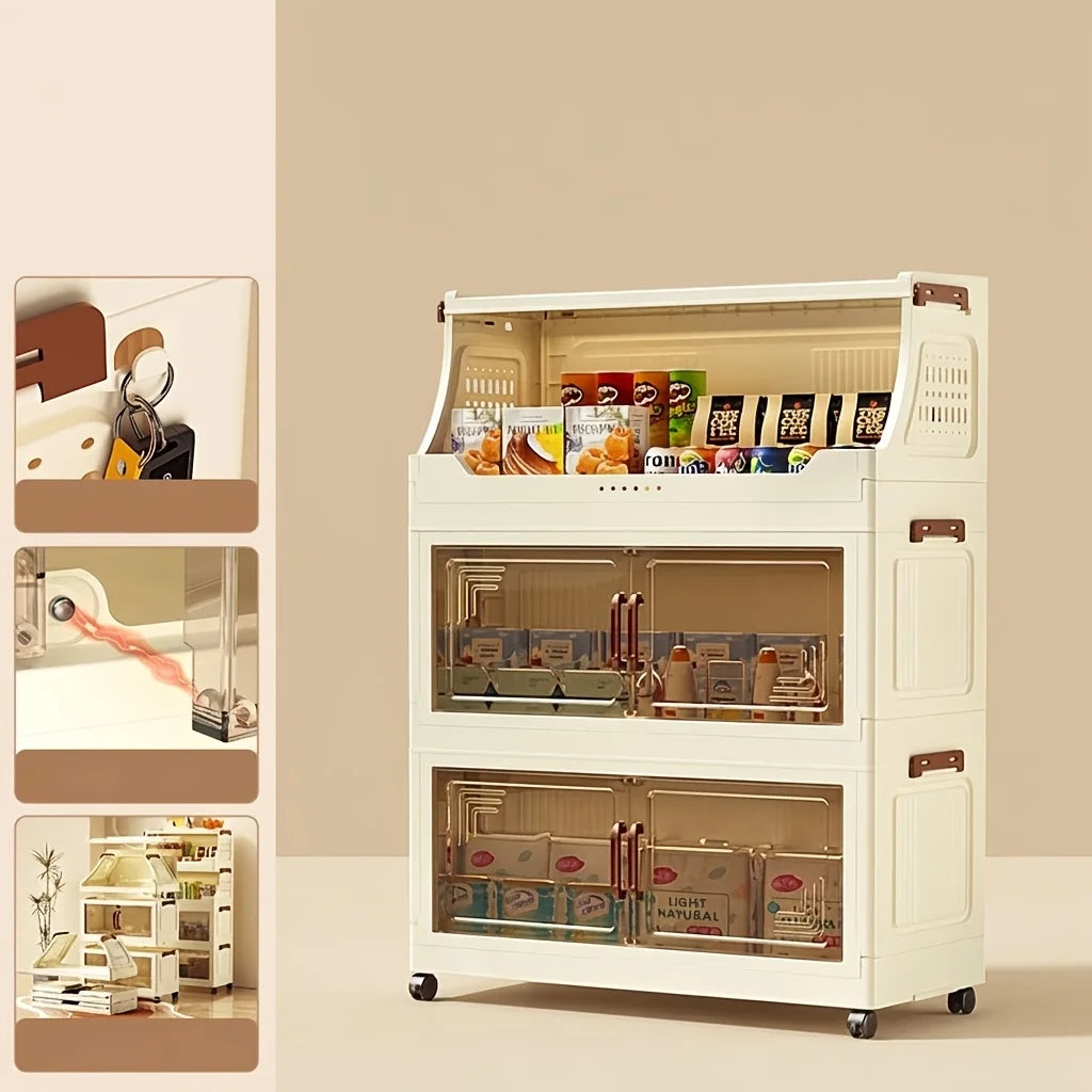 3/4-Tier Rolling Storage Cabinet – Flip Top & Clear Doors