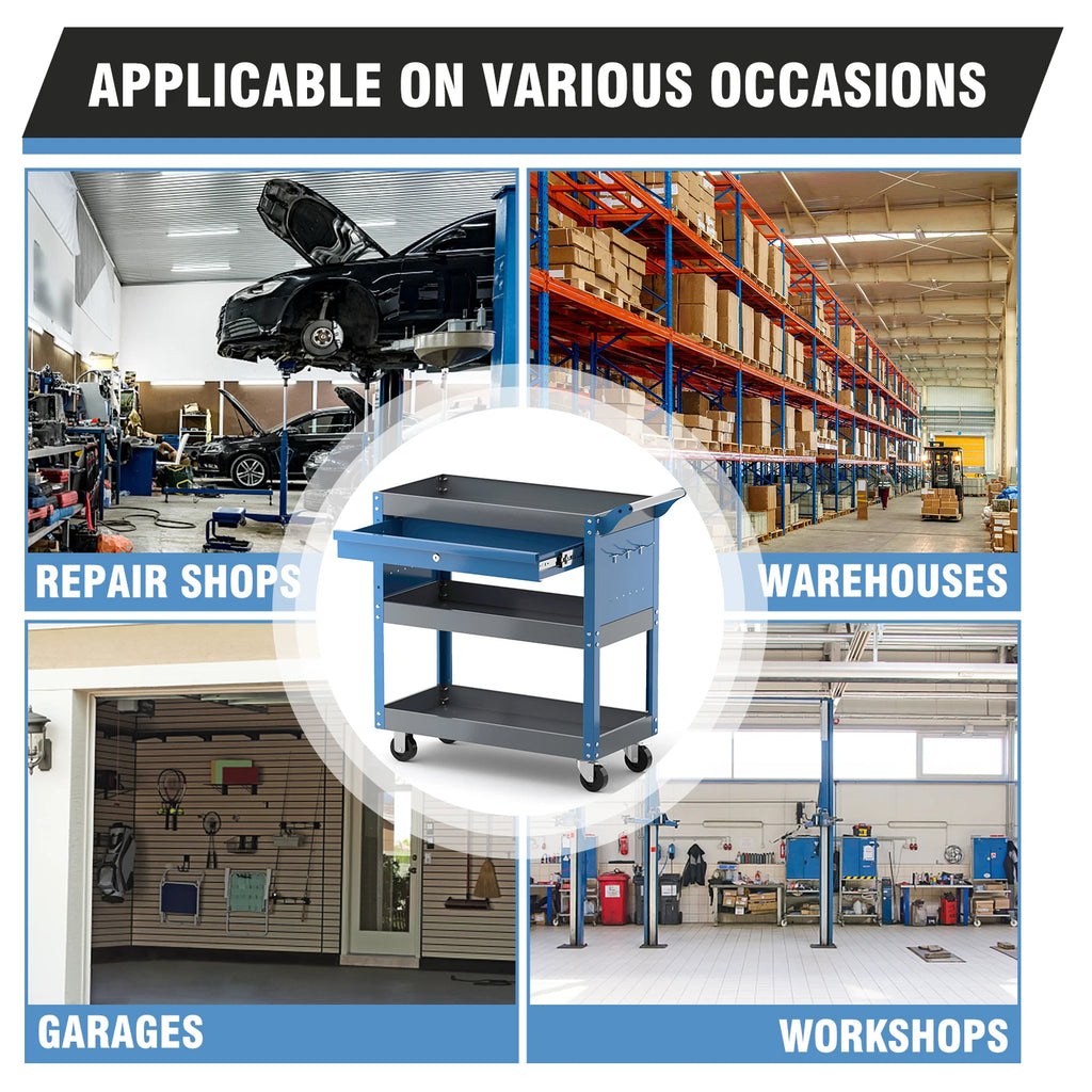AIRAJ 3-Tier Heavy Duty Rolling Tool Cart with Drawers