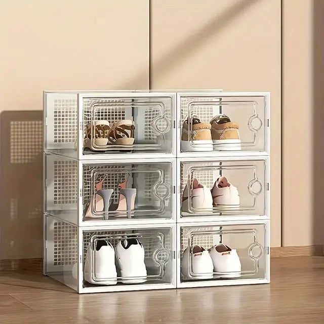 6/12pcs Transparent Shoe Boxes Stackable Shoe Cases Storage Plastic Shoes Box Dustproof Sneaker Boxes Shoes Furniture Organiz