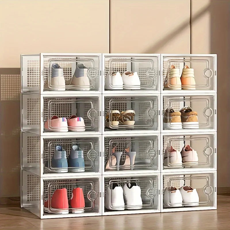 6/12pcs Transparent Shoe Boxes Stackable Shoe Cases Storage Plastic Shoes Box Dustproof Sneaker Boxes Shoes Furniture Organiz