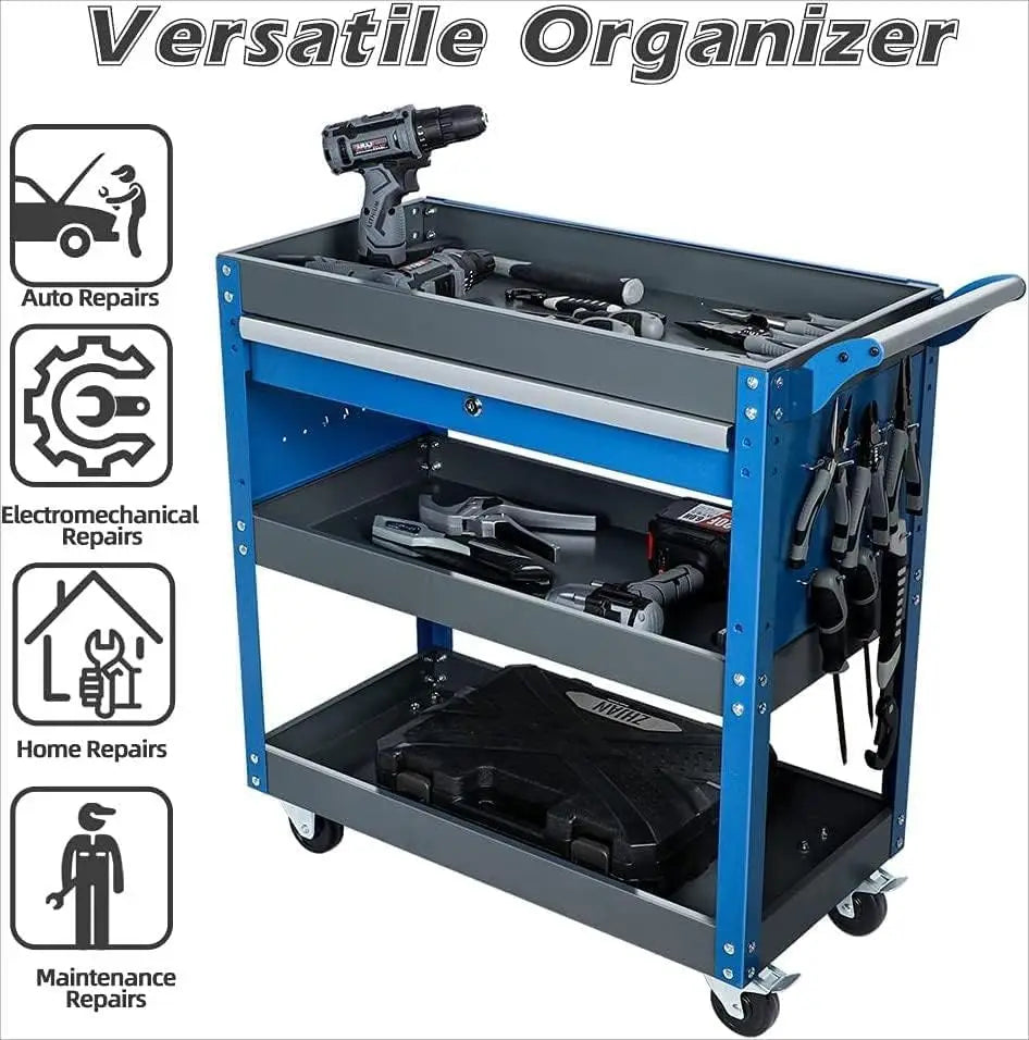 AIRAJ 3-Tier Heavy Duty Rolling Tool Cart with Drawers