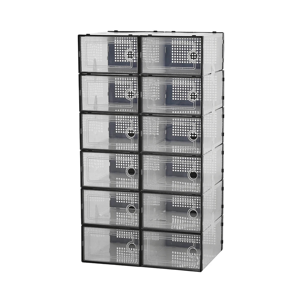 12-Tier Stackable Clear Shoe Storage Rack