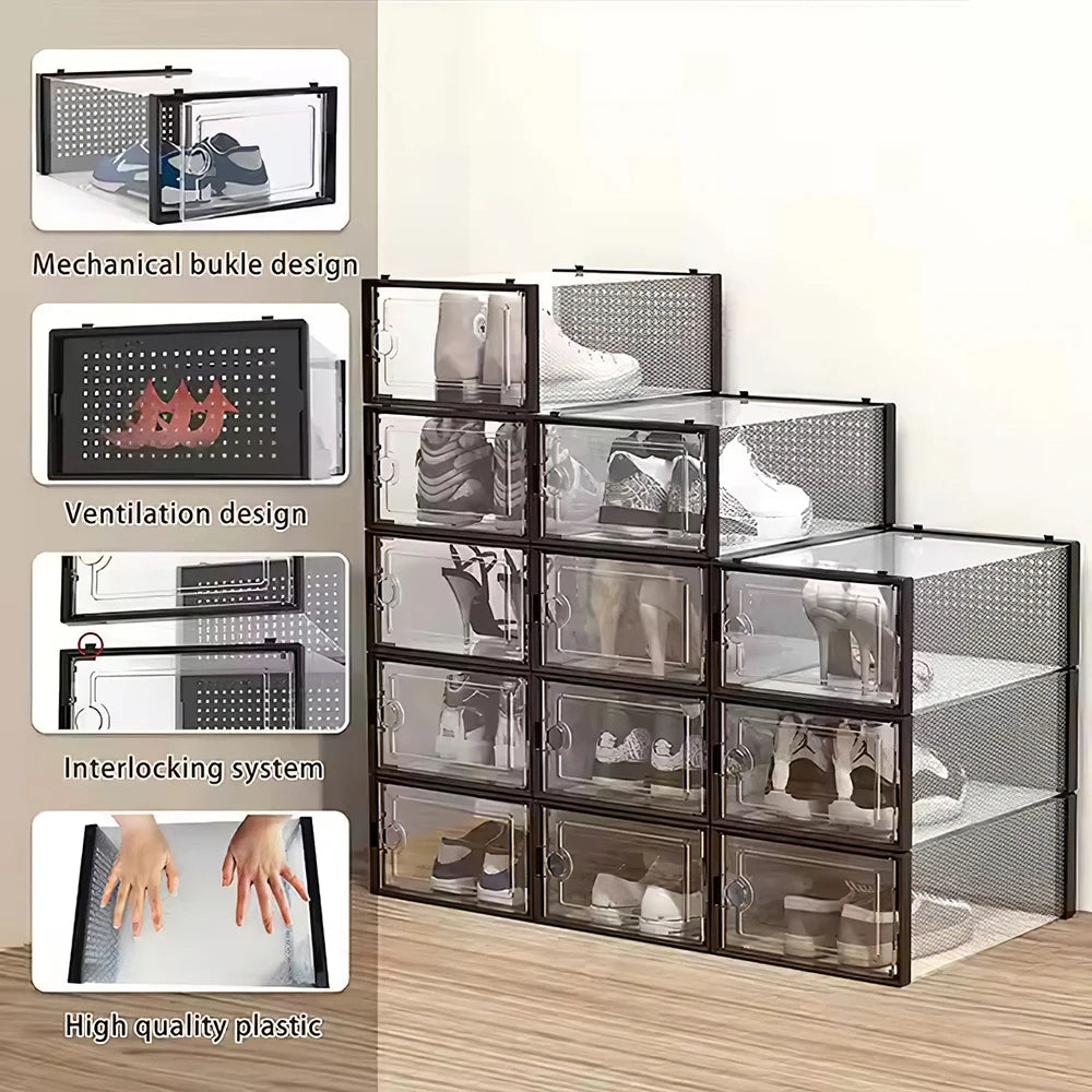 12-Tier Stackable Clear Shoe Storage Rack