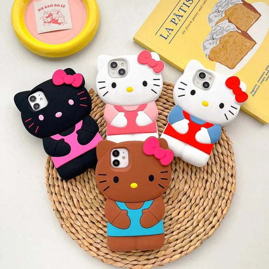 Sanrio Hello Kitty 3D Cartoon Bow Phone Case For iPhone 17 16 15 14 13 12 Pro Max 11 Anti Fall So Cute Y2K Soft Silicone Cover