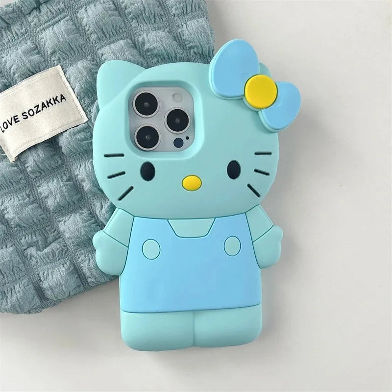 Sanrio Hello Kitty 3D Cartoon Bow Phone Case For iPhone 17 16 15 14 13 12 Pro Max 11 Anti Fall So Cute Y2K Soft Silicone Cover
