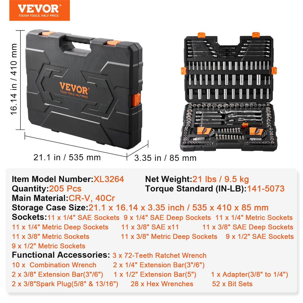 SucceBuy 145/205-Pc Mechanic Tool & Socket Set
