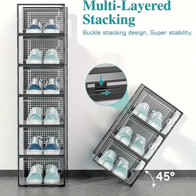 6/12pcs Transparent Shoe Boxes Stackable Shoe Cases Storage Plastic Shoes Box Dustproof Sneaker Boxes Shoes Furniture Organiz