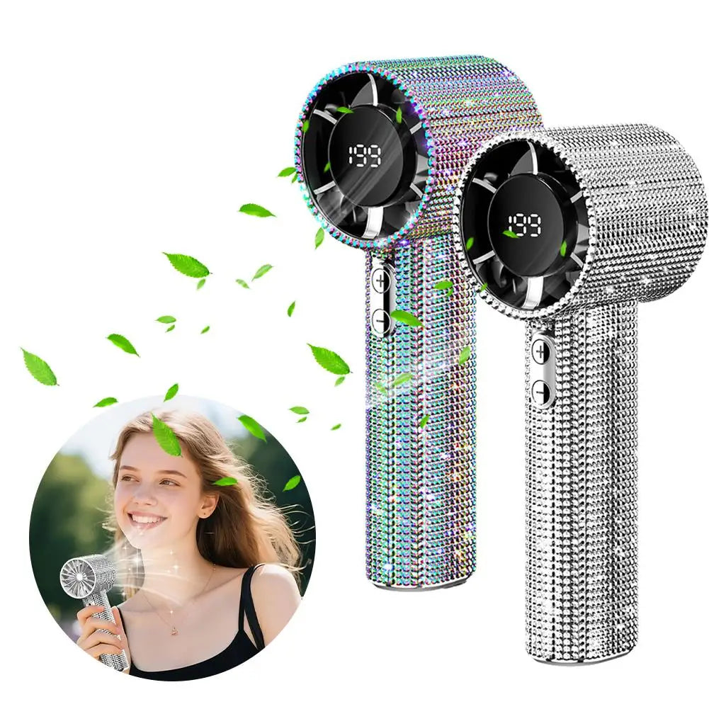 New Diamond Handheld Small Fan 199 gears adjustment Portable Handheld Turbo Fan Luxury Modes Digital Display Electric Fan