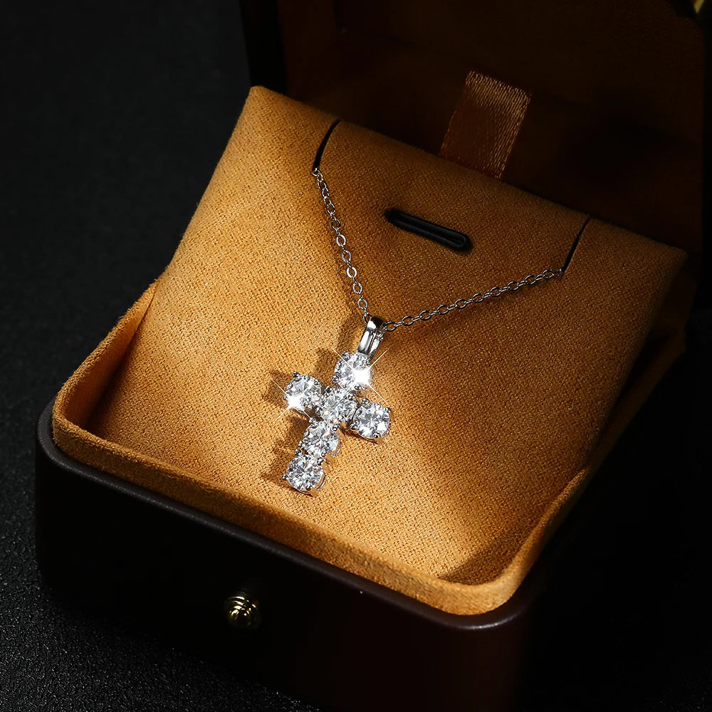 Serenity 3ct D Moissanite Cross Necklace Women Men Gift S925 Sterling Silver Jesus Pendant Necklace Chain Wedding Bridal Jewelry