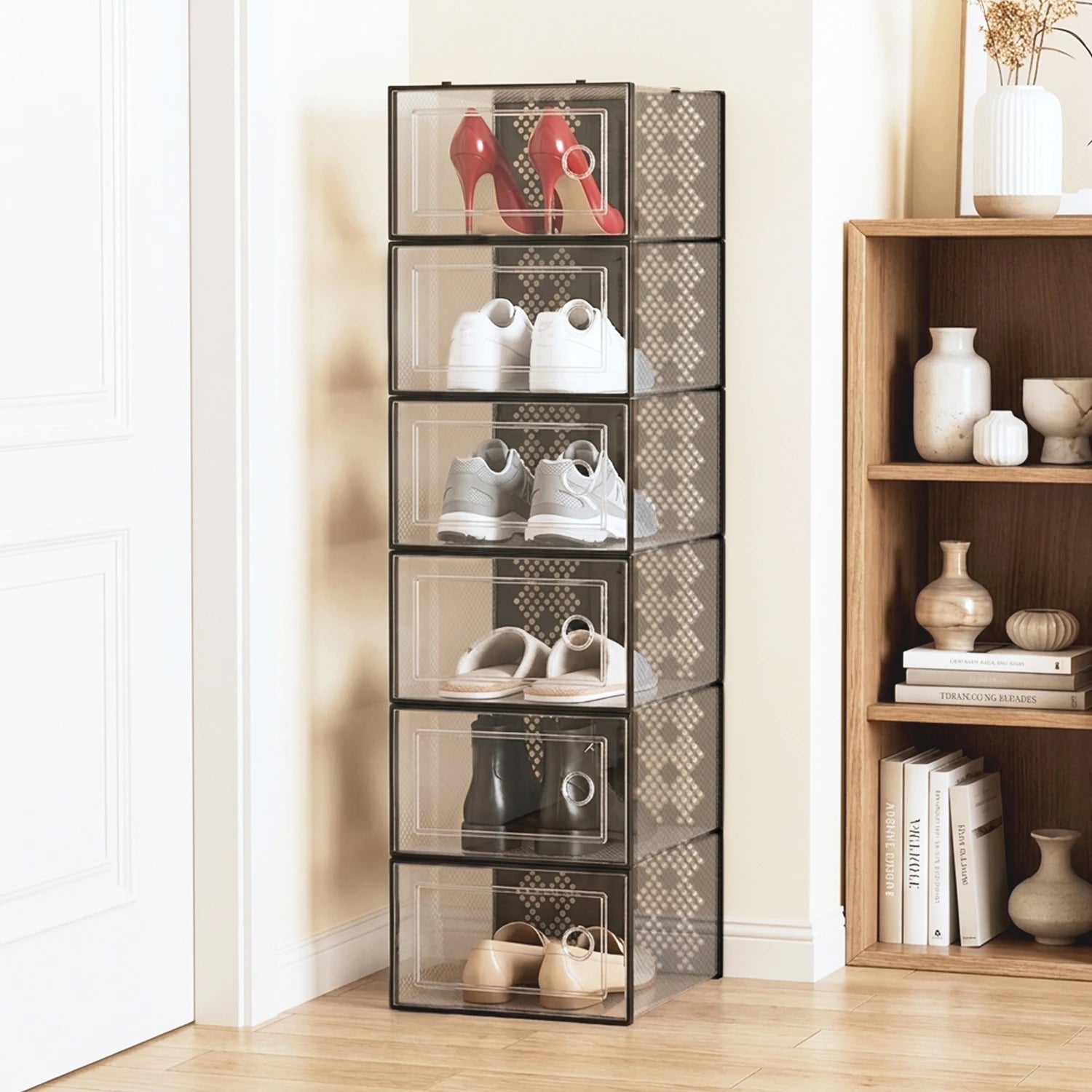 Foldable Stackable Transparent Shoe Box with Lid