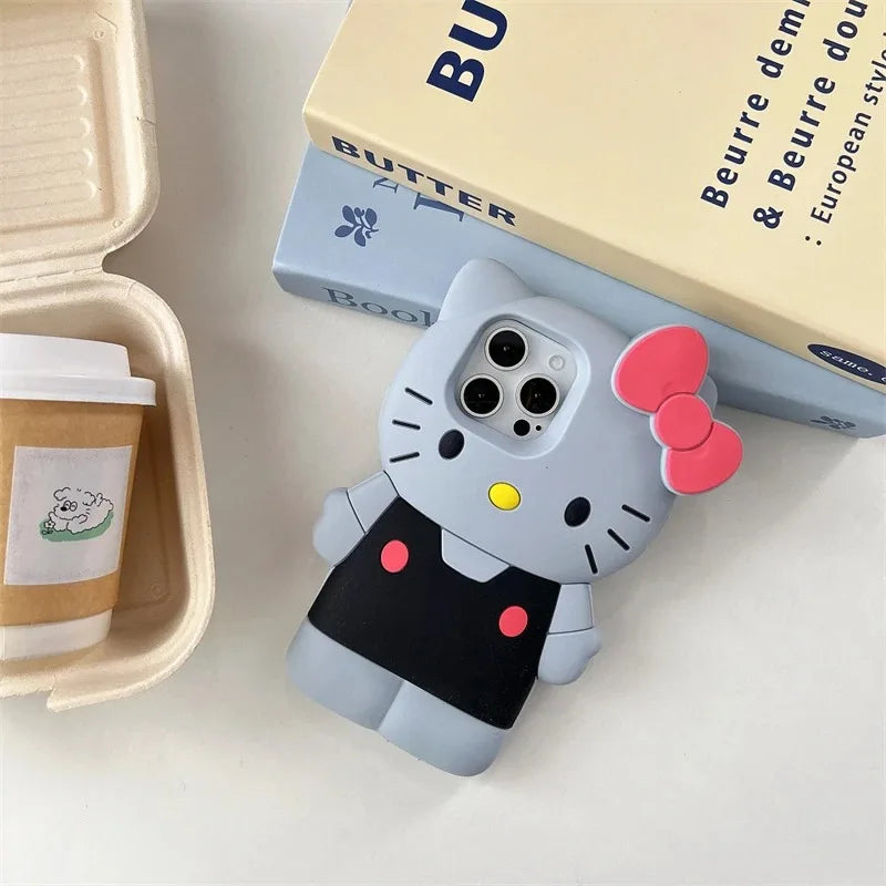 Sanrio Hello Kitty 3D Cartoon Bow Phone Case For iPhone 17 16 15 14 13 12 Pro Max 11 Anti Fall So Cute Y2K Soft Silicone Cover