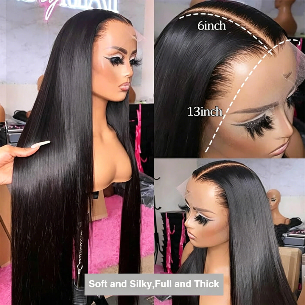 40-42" HD Lace Frontal Human Hair Wig – Glueless, Bone Straight