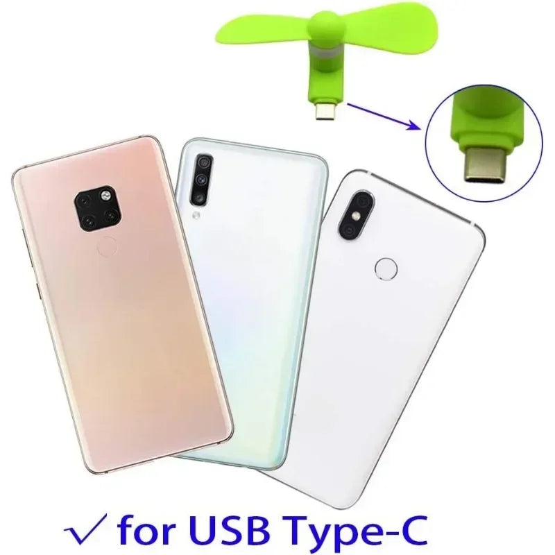 Type C Mini Phone Fan for Samsung Galaxy S23+ S23 S22 S21 S20 S20+ S10 S9,Note 20 9 8 A54 A24 A23 A14 A12, for OnePlus 11 10 N20