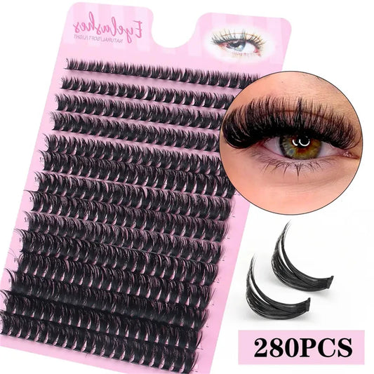 280 Clusters of 60D False Mink Eyelashes D Curl Natural Eyelash Extensions Russian Strip Individual Eyelashes Makeup Tool