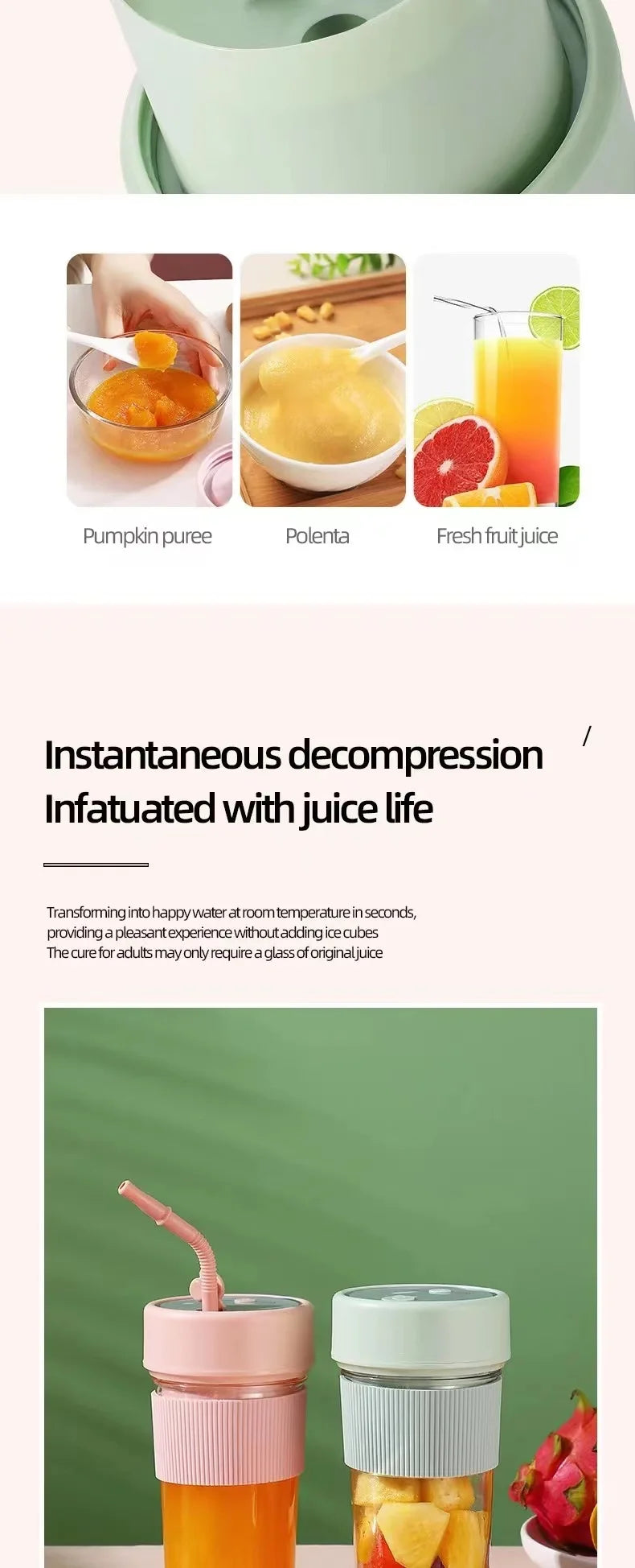 Portable Juicer Usb Rechargeable Wireless Mini Smoothie Blender Mixer Fruit Juice Maker Electric Juicer Machine Glass Cup