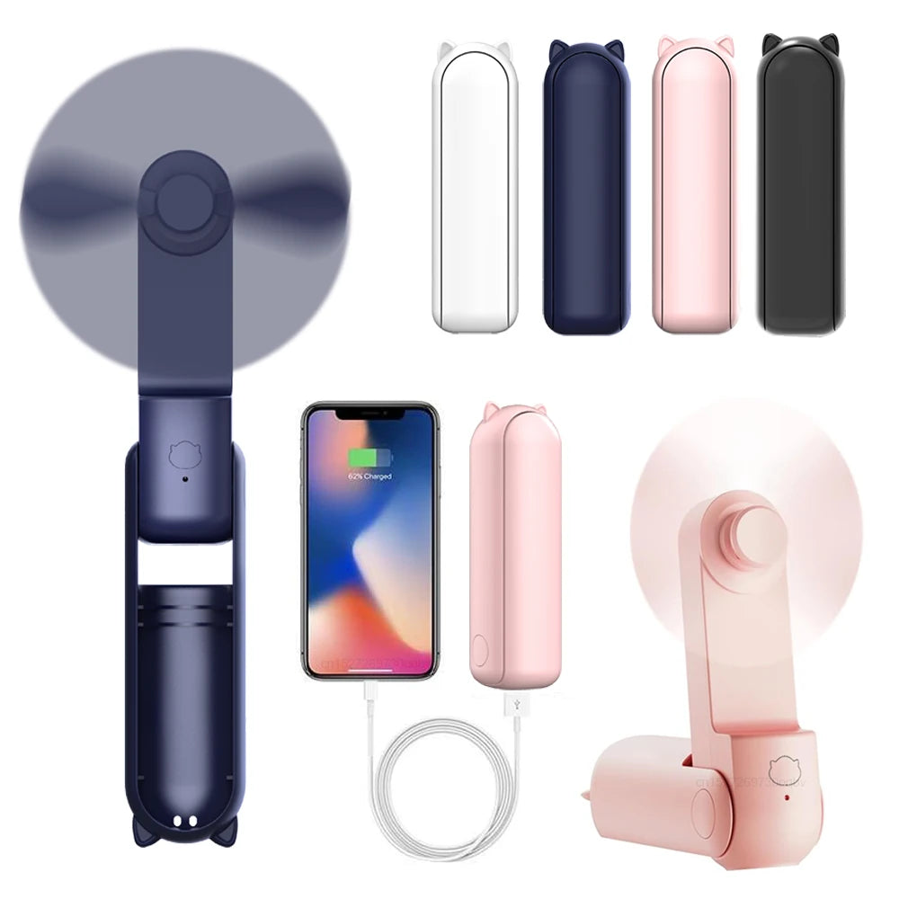 Portable Folding Mini Handheld Fan with Power Bank