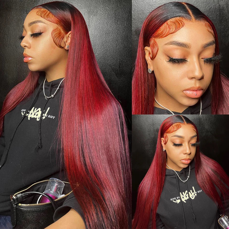 T99J Burgundy Straight Glueless Wig Human Hair 5x5 Hd Lace Closure Wigs Ready To Wear And Go PrePlucked For Women Pre cut