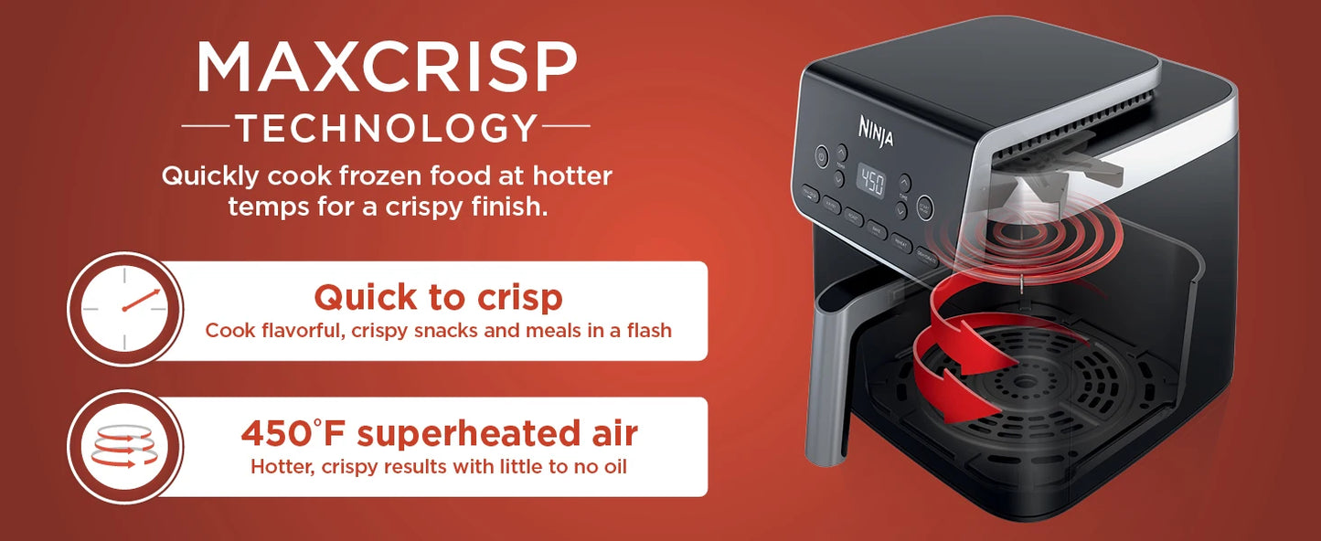 Ninja Air Fryer 6.5 QT Pro XL Capacity fits 9lbs of Wings  6-in-1 Max Crisp Reheat & Dehydrate Nonstick Basket Crisper Plate