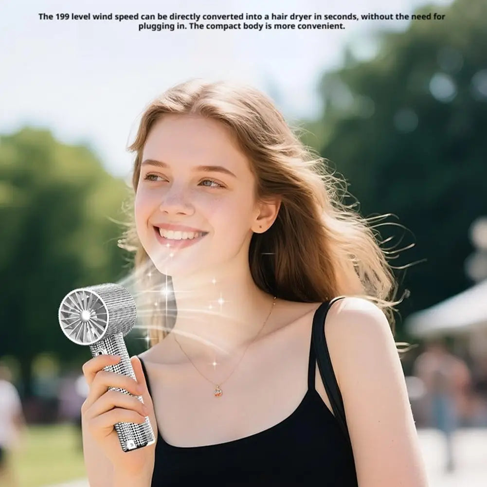 New Diamond Handheld Small Fan 199 gears adjustment Portable Handheld Turbo Fan Luxury Modes Digital Display Electric Fan