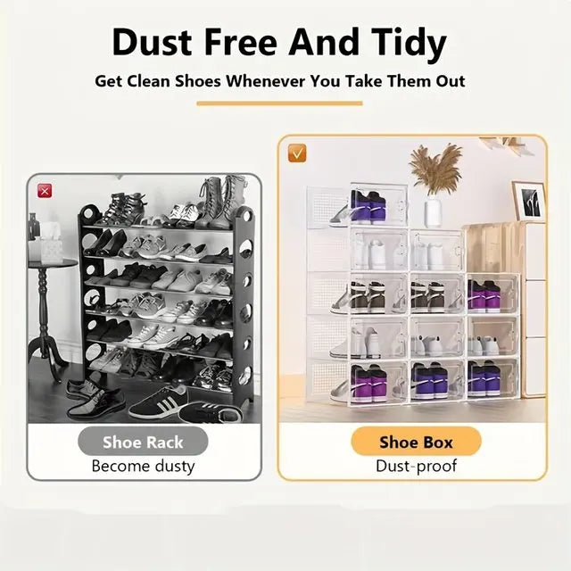 6/12pcs Transparent Shoe Boxes Stackable Shoe Cases Storage Plastic Shoes Box Dustproof Sneaker Boxes Shoes Furniture Organiz