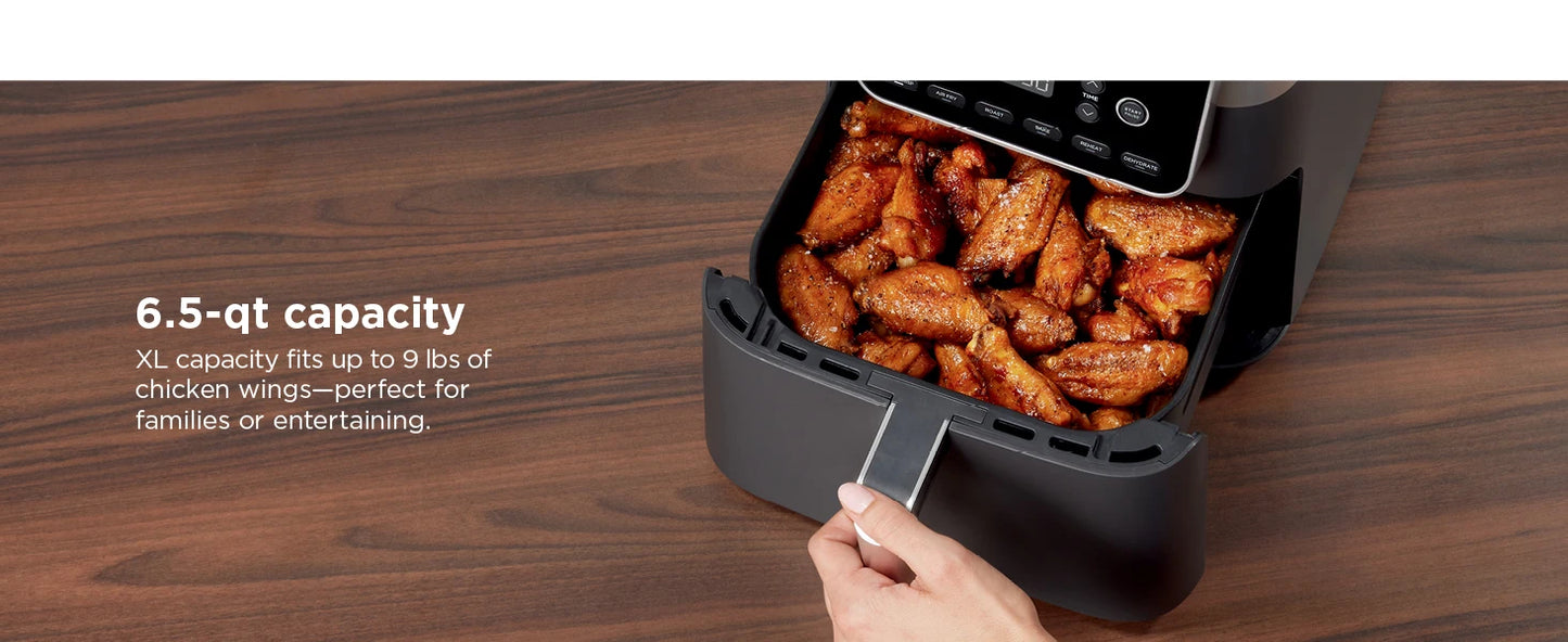 Ninja Air Fryer 6.5 QT Pro XL Capacity fits 9lbs of Wings  6-in-1 Max Crisp Reheat & Dehydrate Nonstick Basket Crisper Plate