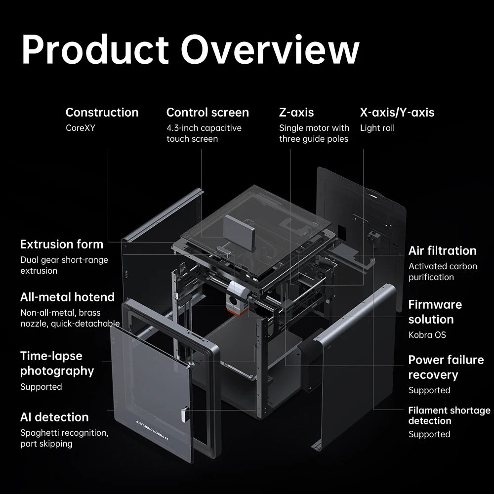 Anycubic Kobra S1 Combo Multi-Color 3D Printer Up to 600mm/s High Speed Printing Auto Leveling CoreXY Structure Direct Extruder