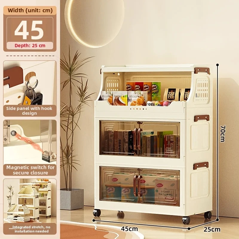 3/4-Tier Rolling Storage Cabinet – Flip Top & Clear Doors