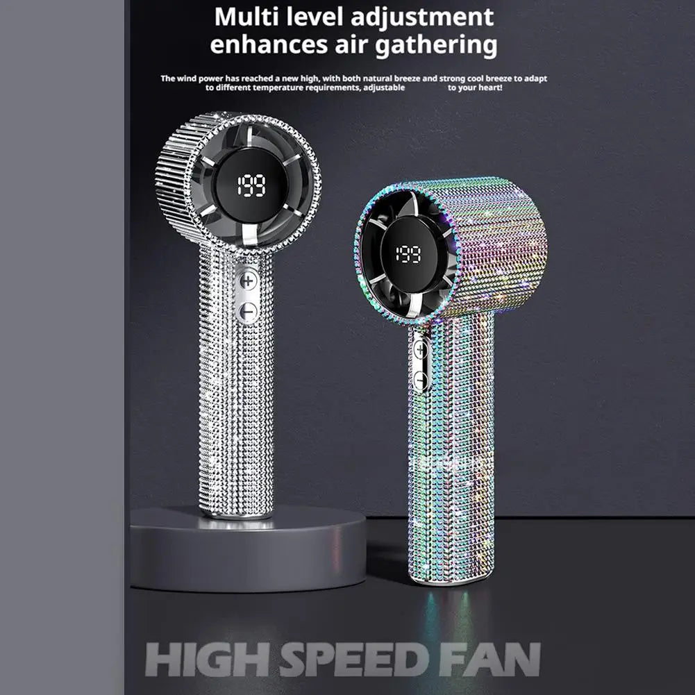 New Diamond Handheld Small Fan 199 gears adjustment Portable Handheld Turbo Fan Luxury Modes Digital Display Electric Fan