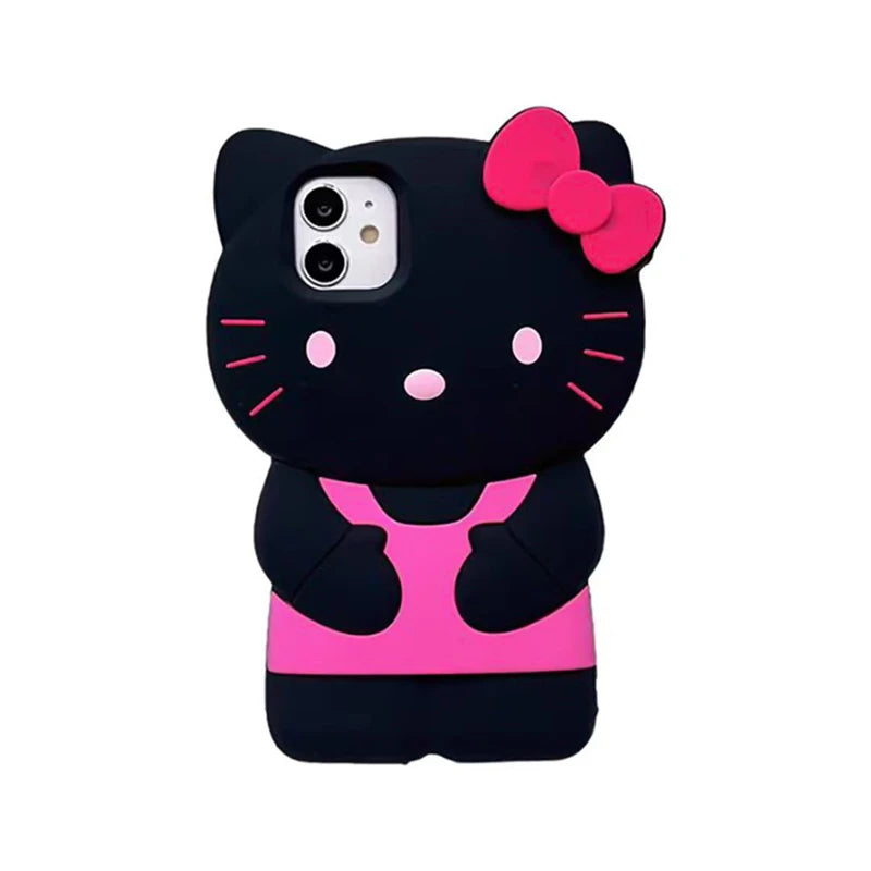 Sanrio Hello Kitty 3D Cartoon Bow Phone Case For iPhone 17 16 15 14 13 12 Pro Max 11 Anti Fall So Cute Y2K Soft Silicone Cover