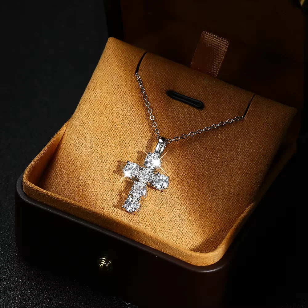 Serenity 3ct D Moissanite Cross Necklace Women Men Gift S925 Sterling Silver Jesus Pendant Necklace Chain Wedding Bridal Jewelry
