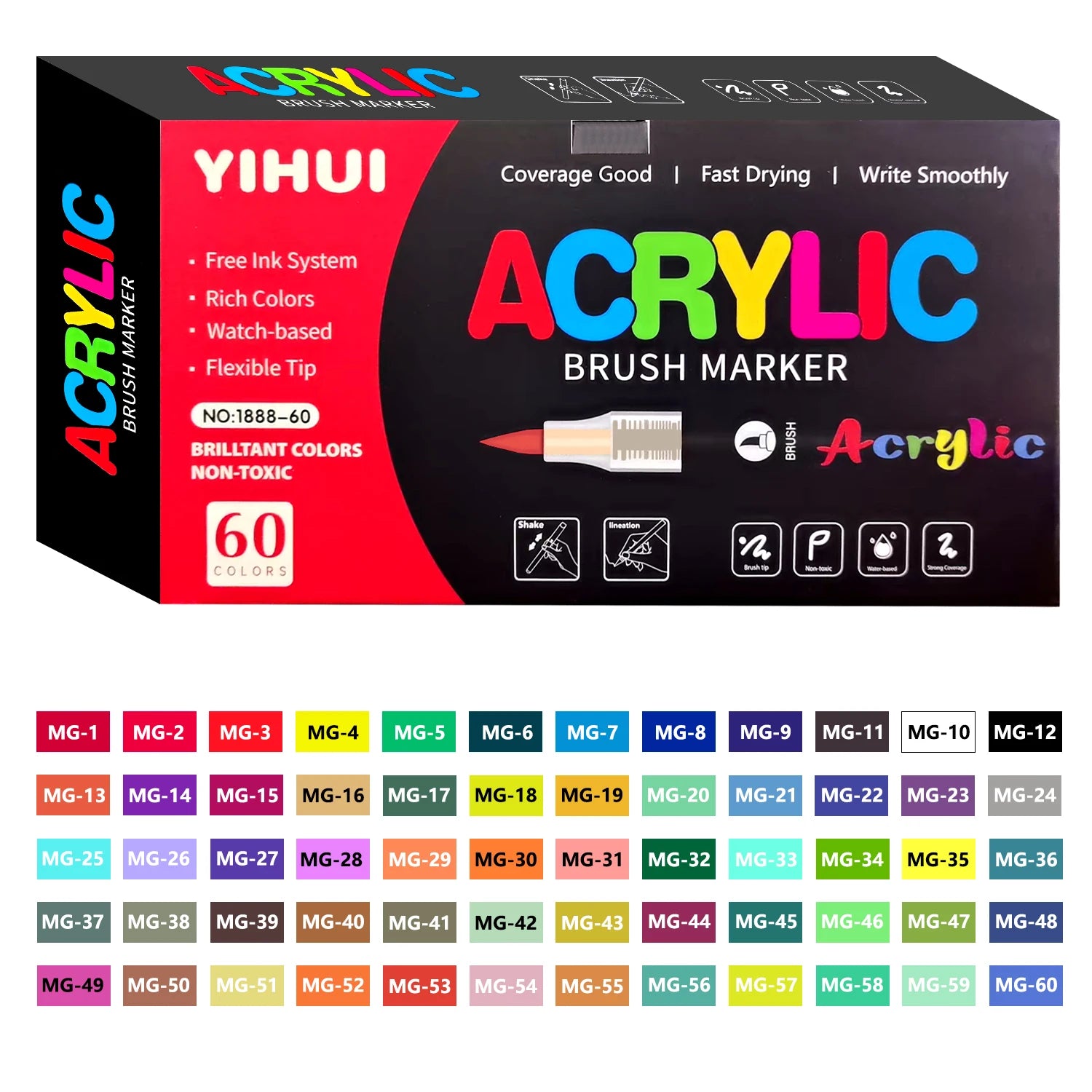 Acrylic Paint Pens – Brush Tip, 12-60 Colors, DIY Crafts