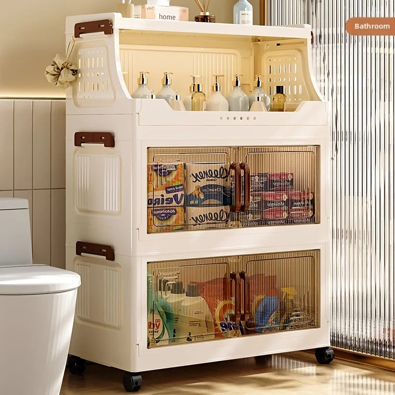 3/4-Tier Rolling Storage Cabinet – Flip Top & Clear Doors