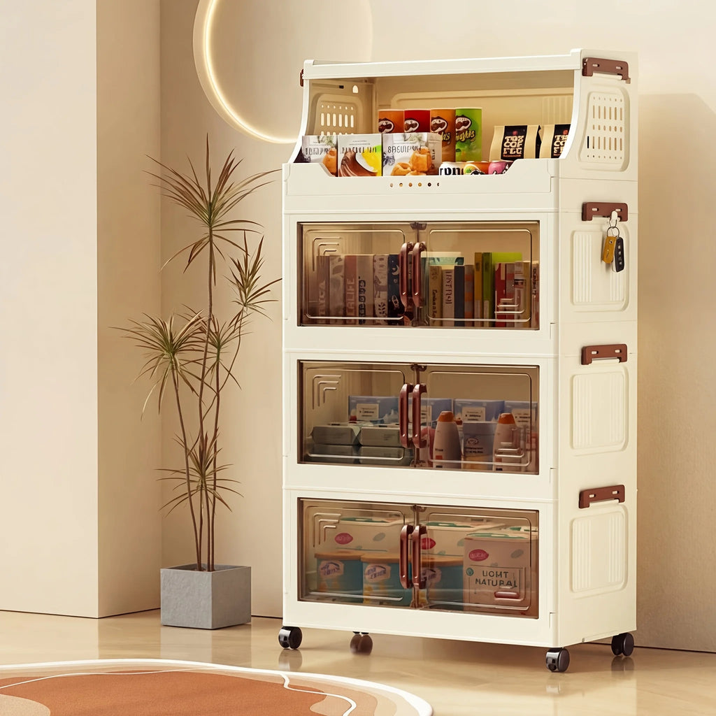 3/4-Tier Rolling Storage Cabinet – Flip Top & Clear Doors
