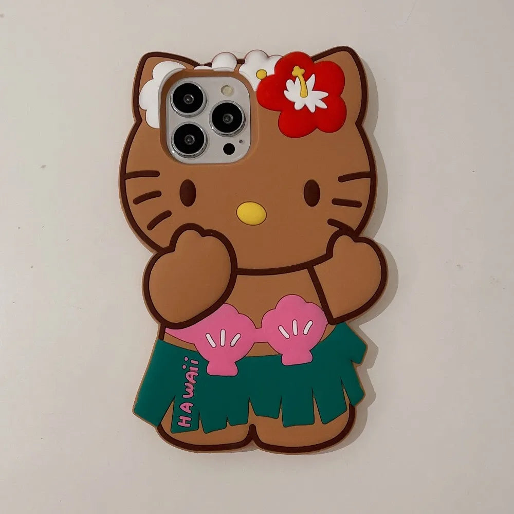 Kawaii Hello Kitty Phone Case For iPhone 17 16 15 14 13 12 11 Pro Max Plus 17 Pro Hawaiian Hula Skirt Kitty Silicone Phone Cover