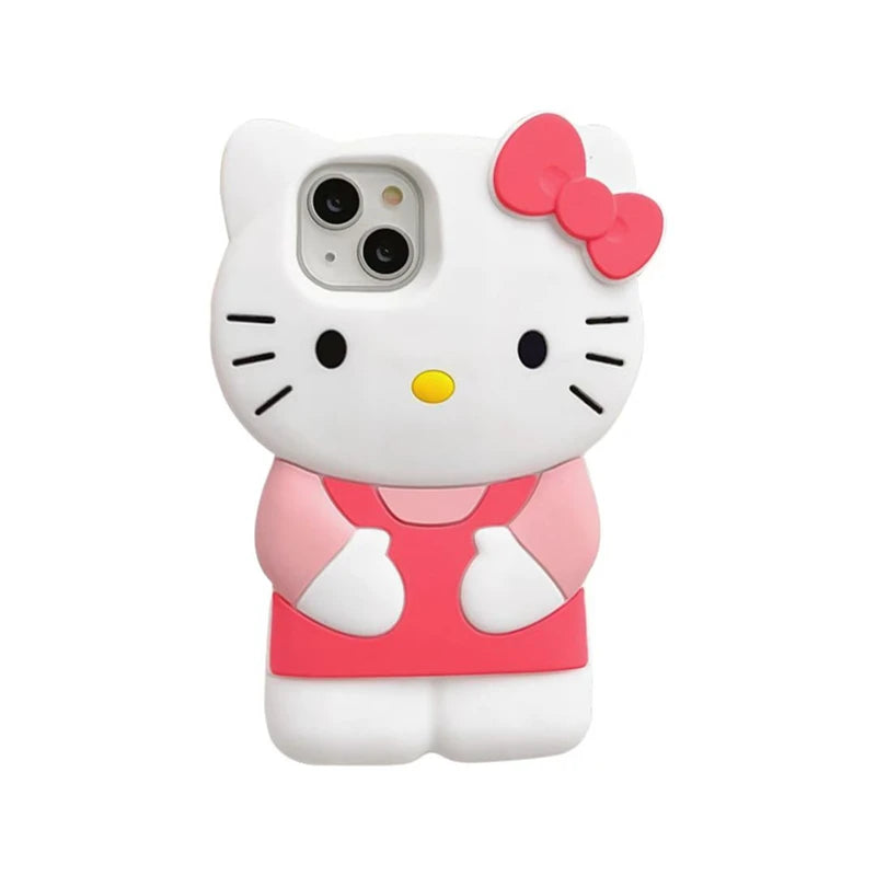 Sanrio Hello Kitty 3D Cartoon Bow Phone Case For iPhone 17 16 15 14 13 12 Pro Max 11 Anti Fall So Cute Y2K Soft Silicone Cover