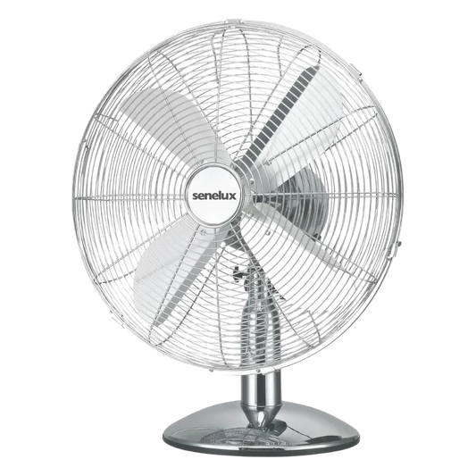 Refurbished - Senelux 12 inch Chrome Desk Fan; Great for Home Cooling and Comfort in Bedrooms, Living Rooms and Offices
