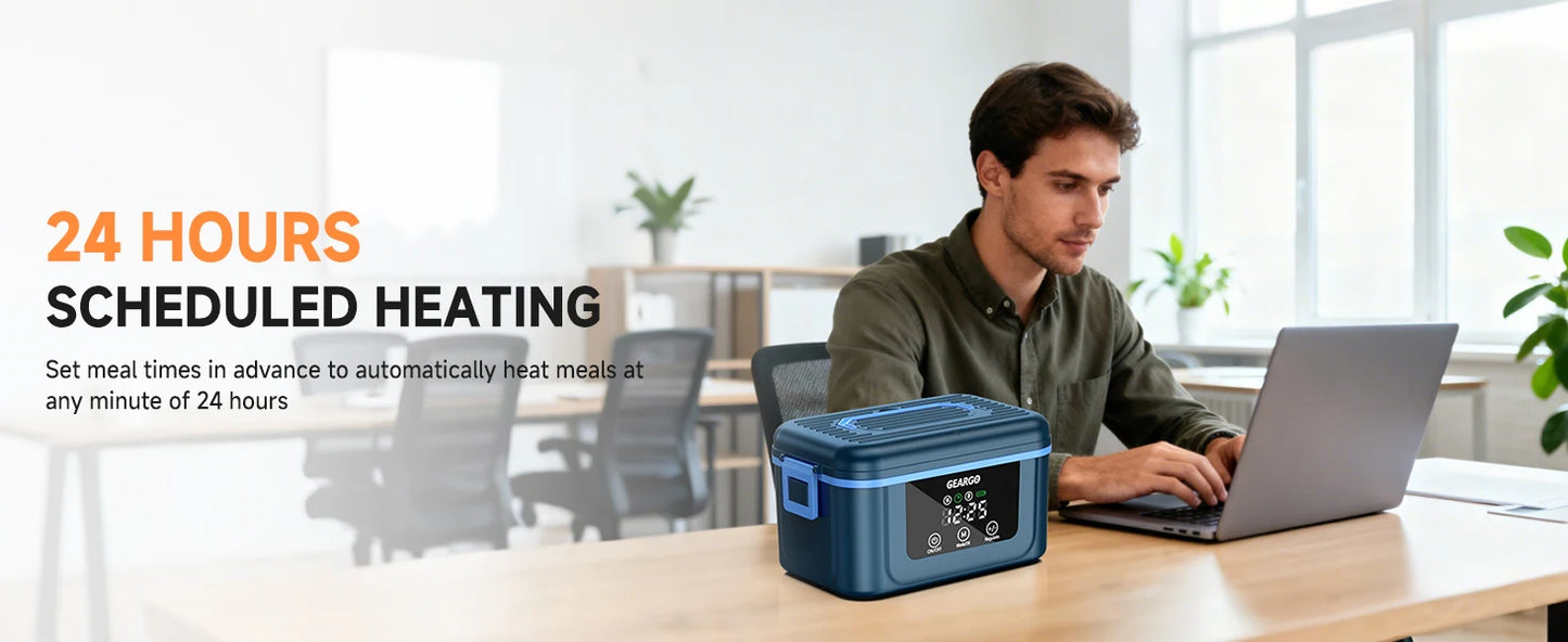 Cordless Electric Lunch Box,1.6L 24000mAh Rechargeable Heated Lunch Box with Ice Crystal Box,24 Hours Self Heating Lunchbox