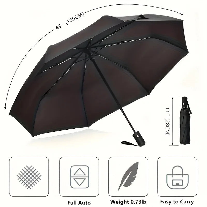 8-Rib Automatic High Quality Umbrella - One-Touch Open/Close, Compact Foldable Design for Men & Women, Navy & Black, Business &