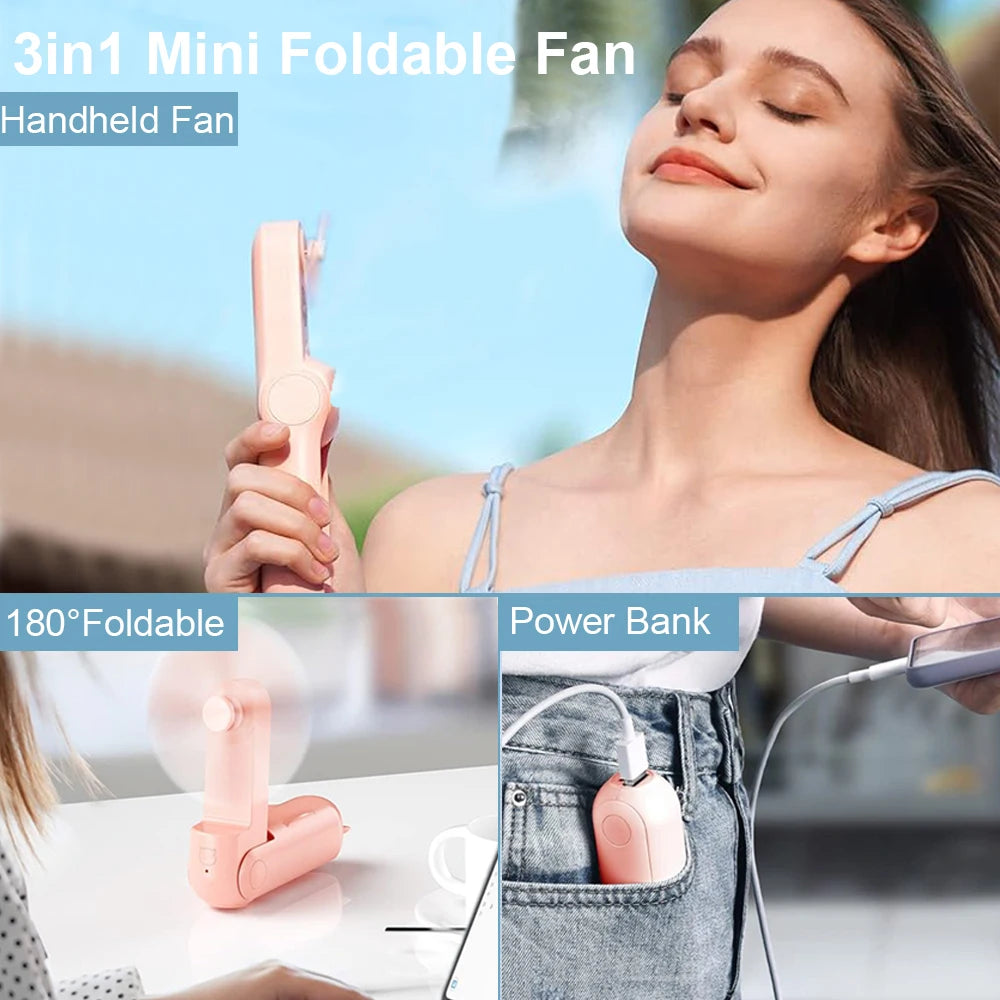 Portable Folding Mini Handheld Fan with Power Bank