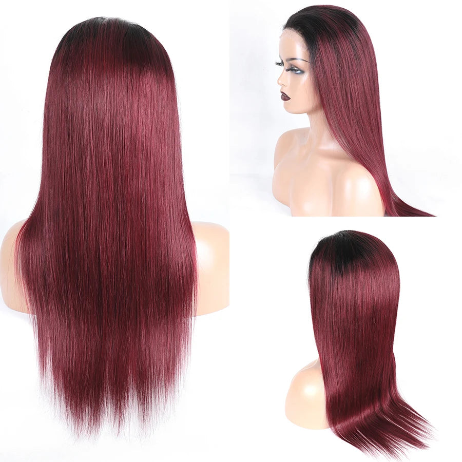 T99J Burgundy Straight Glueless Wig Human Hair 5x5 Hd Lace Closure Wigs Ready To Wear And Go PrePlucked For Women Pre cut