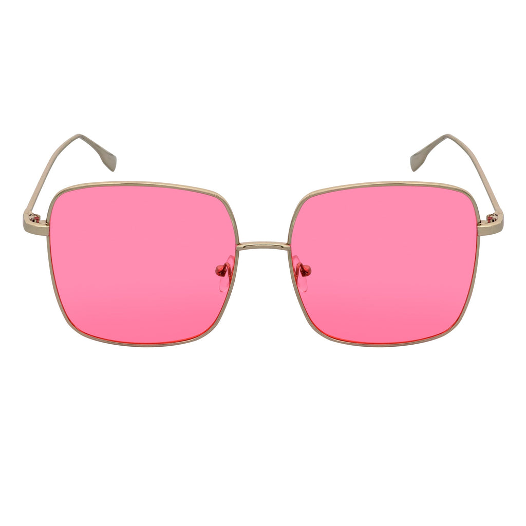 JOSEI - Oversize Metal Square Silver Sunglasses Pink