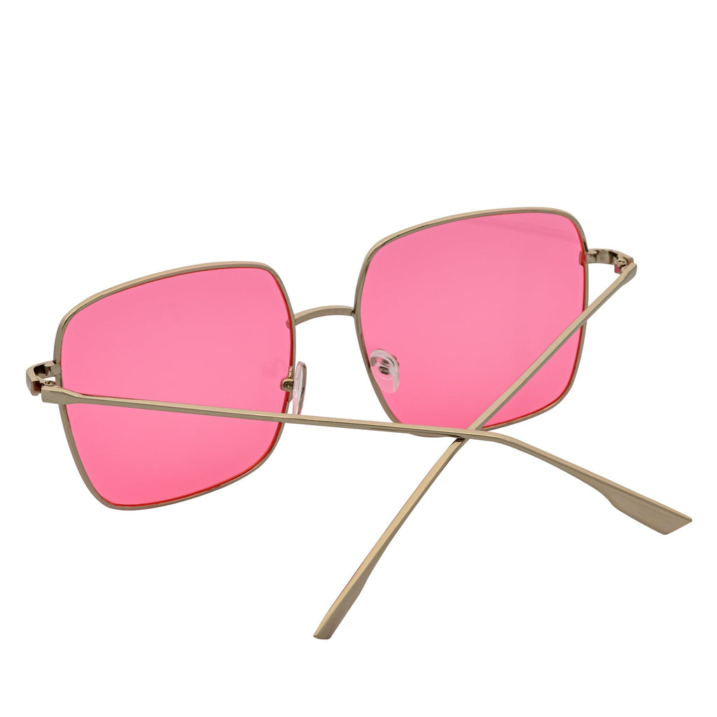 JOSEI - Oversize Metal Square Silver Sunglasses Pink