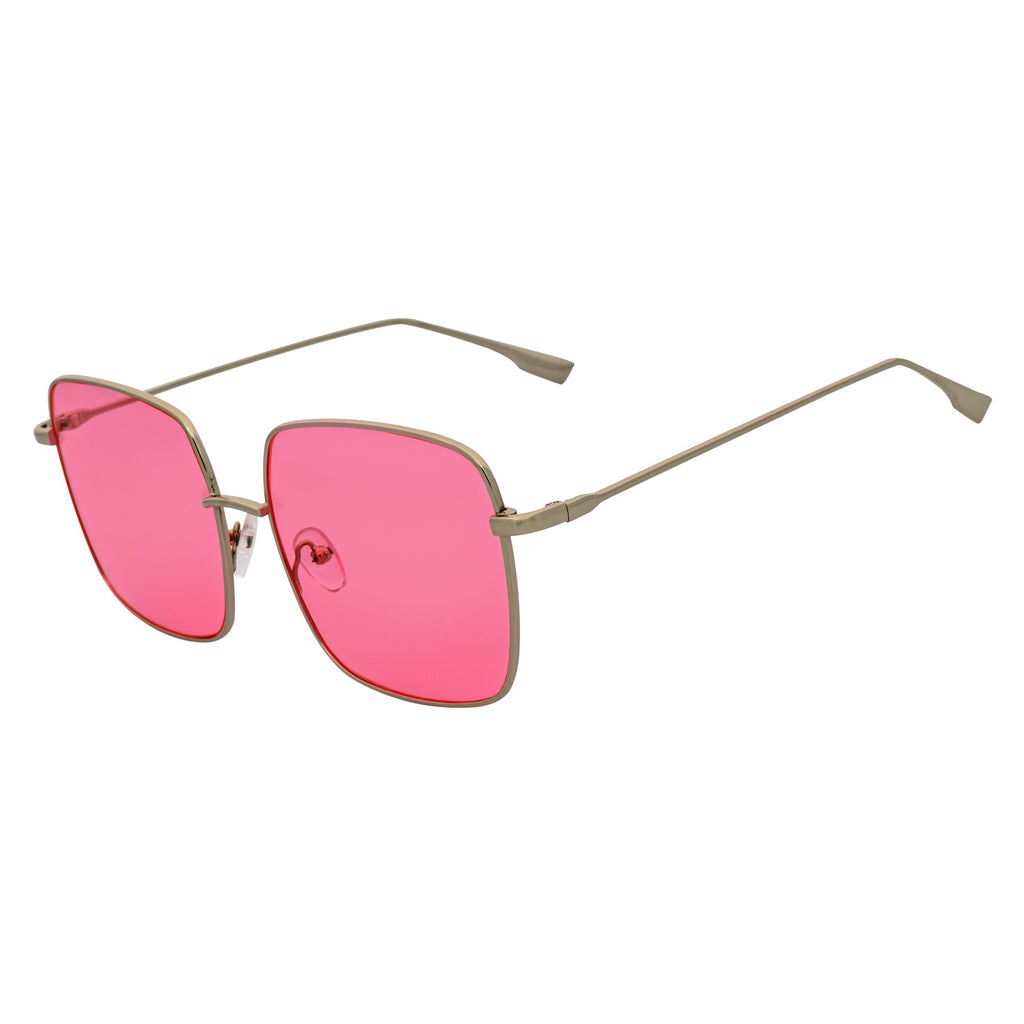 JOSEI - Oversize Metal Square Silver Sunglasses Pink