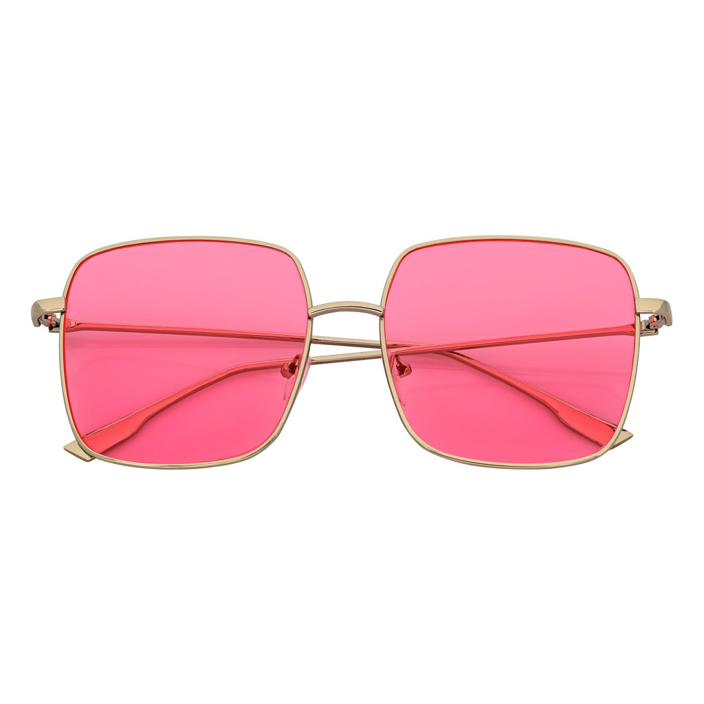 JOSEI - Oversize Metal Square Silver Sunglasses Pink