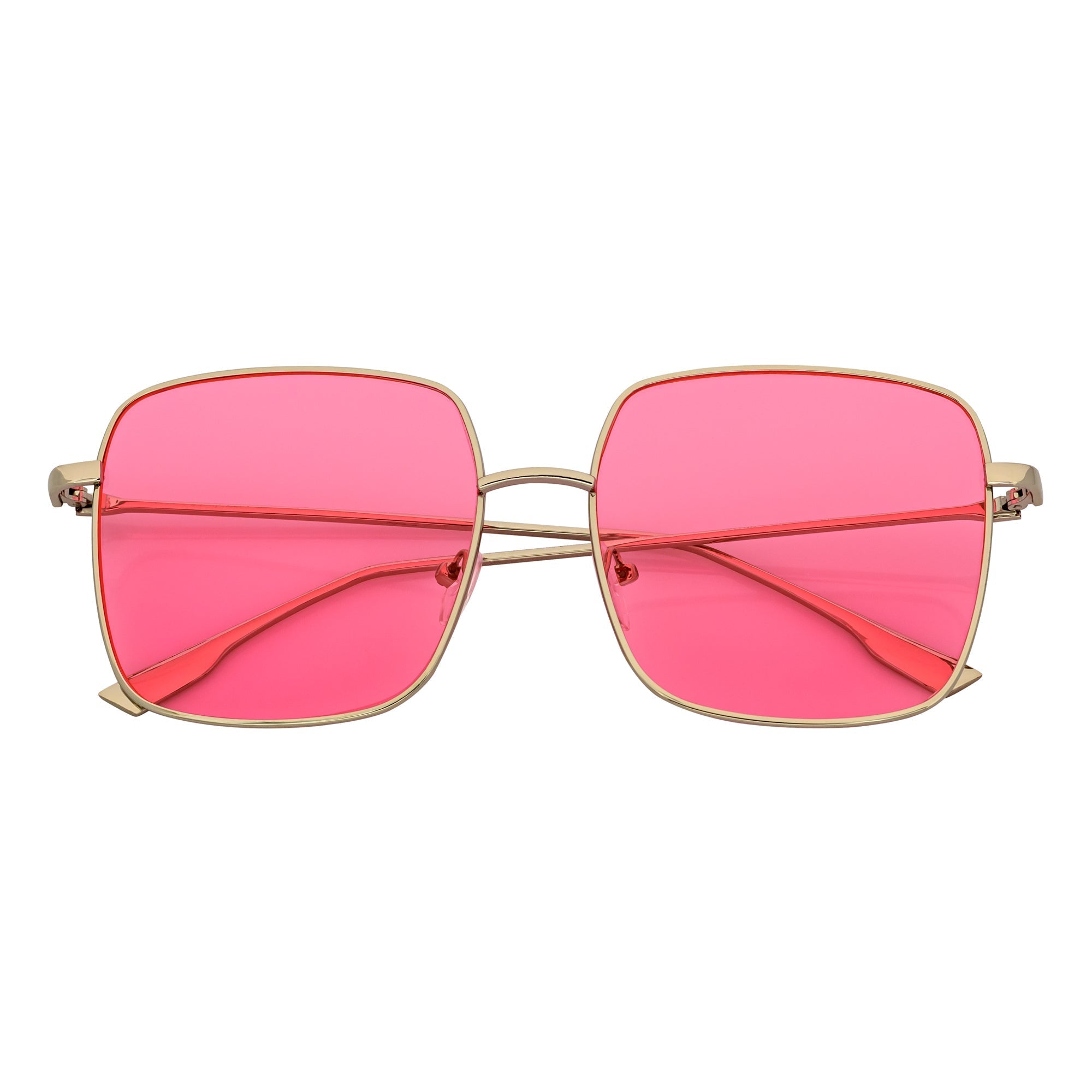 JOSEI - Oversize Metal Square Silver Sunglasses Pink